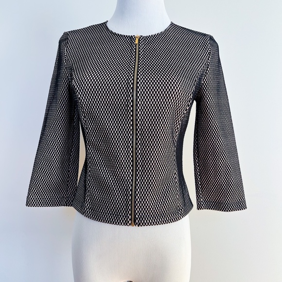 Wolford | Panama Crop Zipper Jacket Cardigan Black Beige Stretch 3/4 sleeve 6US - Picture 1 of 9